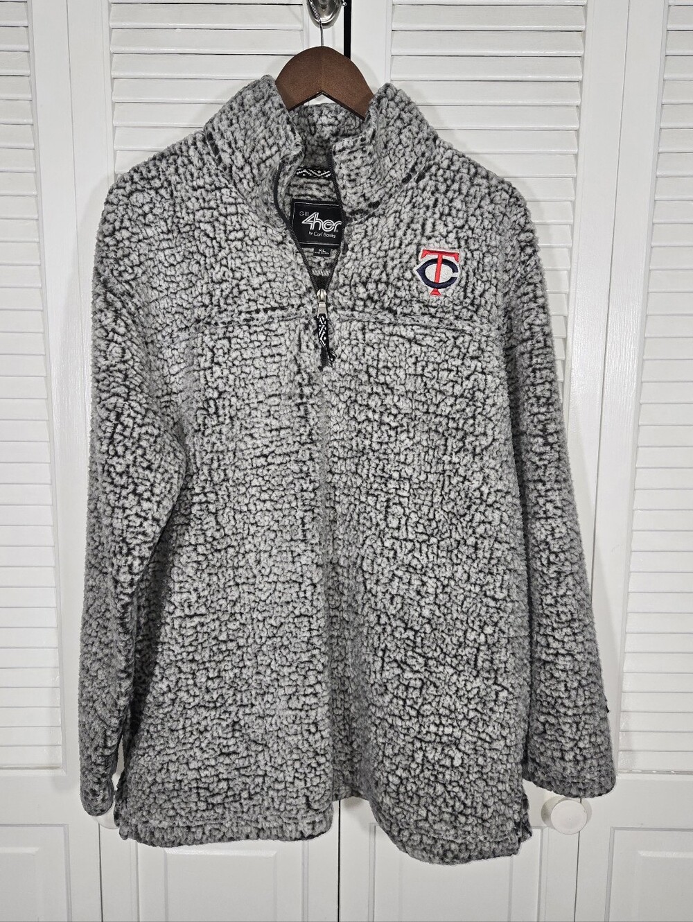 G111 4 Her by Carl Bank Gray Sherpa 1/4 Zip Long Sleeve MN Twin Pullover Sz XL